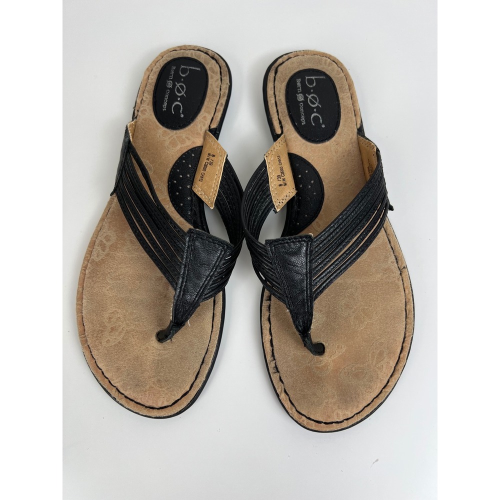 b.o.c. Born Concept Black‎ Leather Thong Sandals Comfort Flip Flops US 8 EU 39